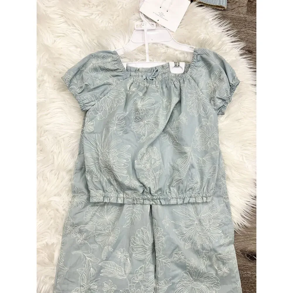 Cupcakes And Cashmere Dusty Blue Embroidered Breezy Summer Set‎ 7/8 With Purse
